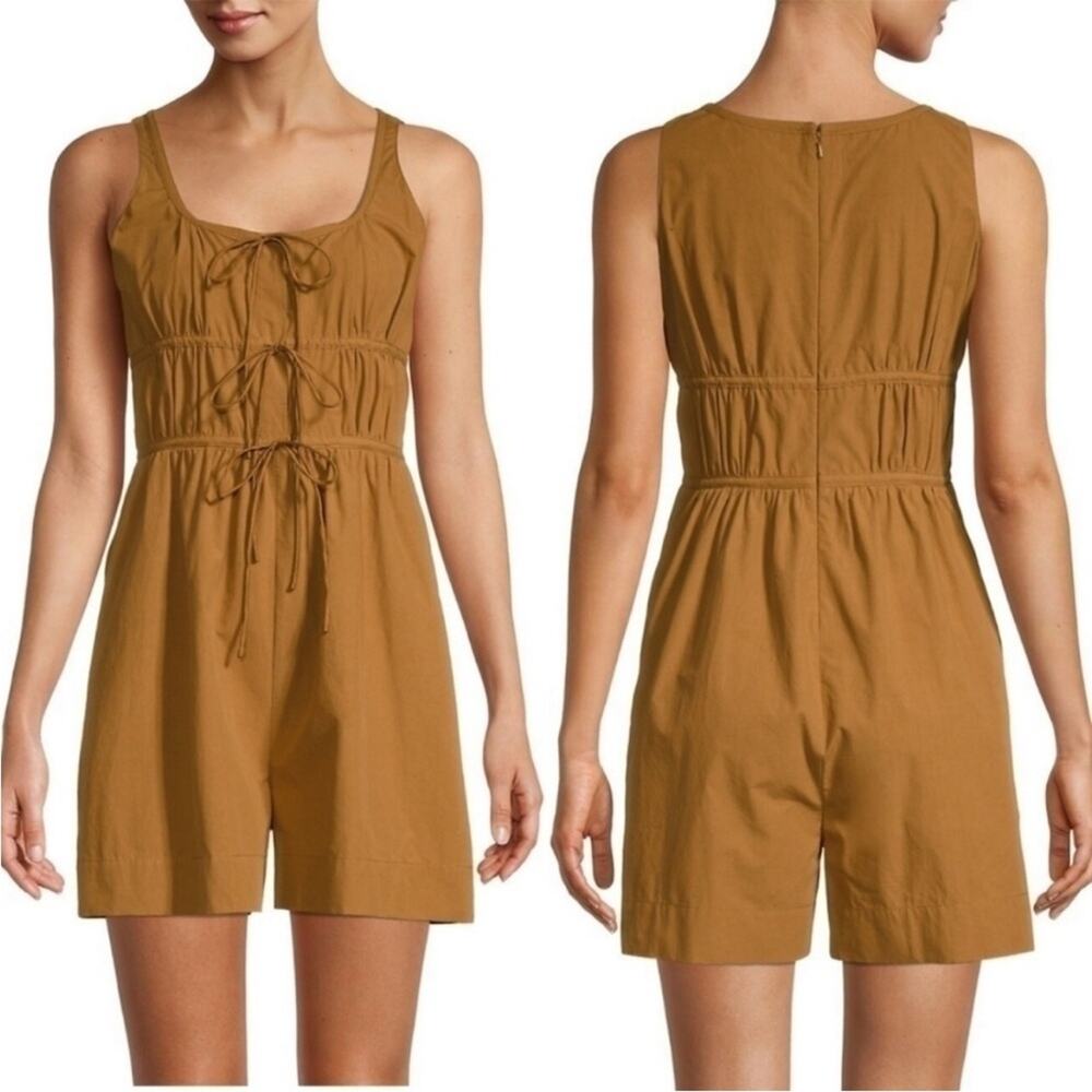 Rebecca Taylor Poplin Tie Silk-Trim Chocolate Shorts Romper Sz 8